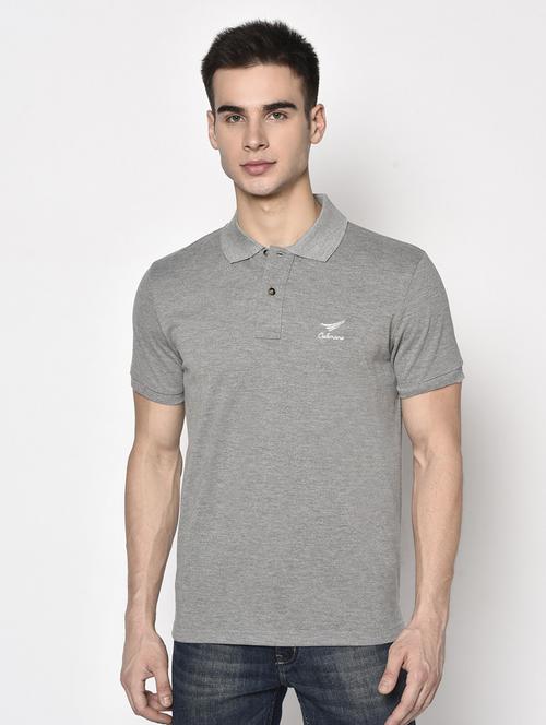 grey solid polo t-shirt - 18253103 - Very Small Image - 1