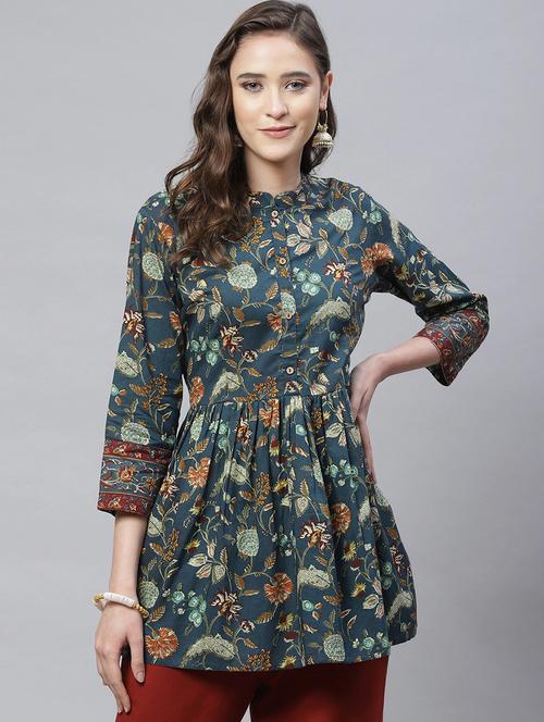 navy blue printed peplum top - 18253221 - Very Small Image - 1