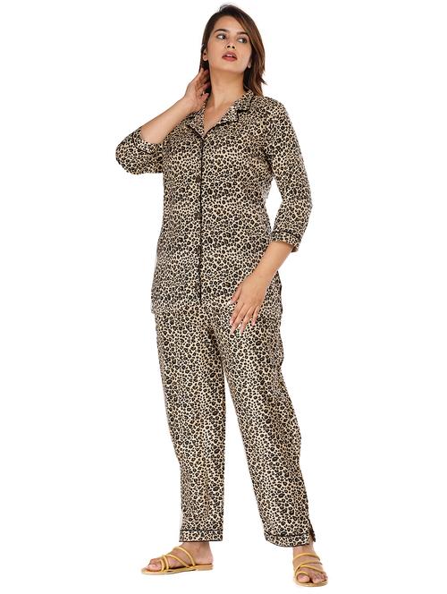 shirt collar printed nightwear pyjama set - 18254217 - Very Small Image - 1