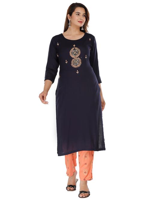 navy kurta pant set  - 18254259 - Very Small Image - 1