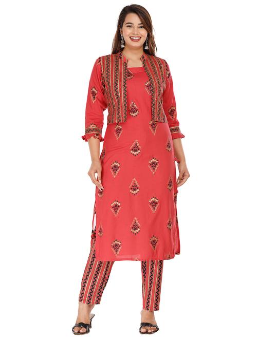 pink kurta pant set with jacket  - 18254261 - Very Small Image - 1