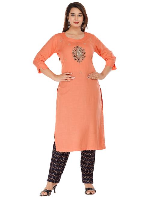 peach kurta pant set - 18254279 - Very Small Image - 1