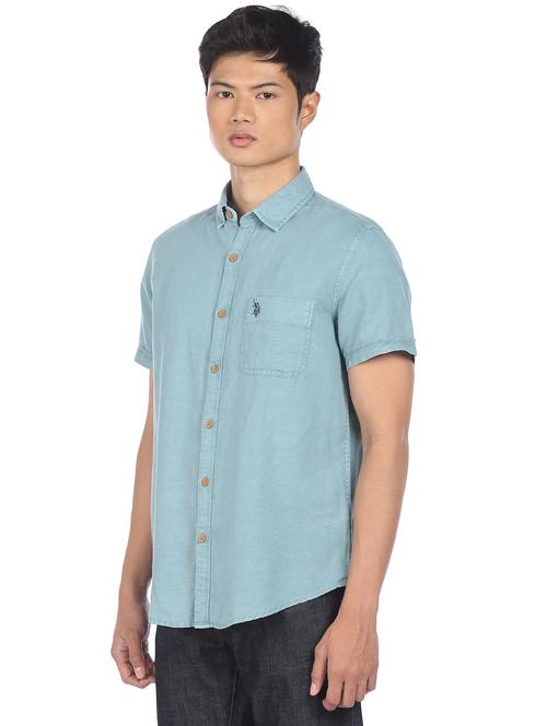 blue solid casual shirt - 18254970 - Very Small Image - 1
