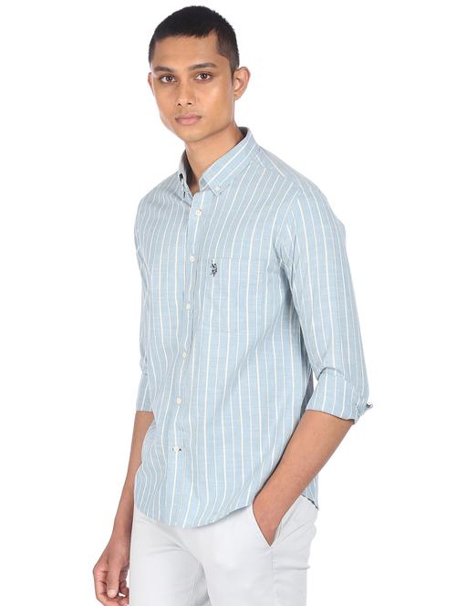 blue striped casual shirt - 18255006 - Very Small Image - 1