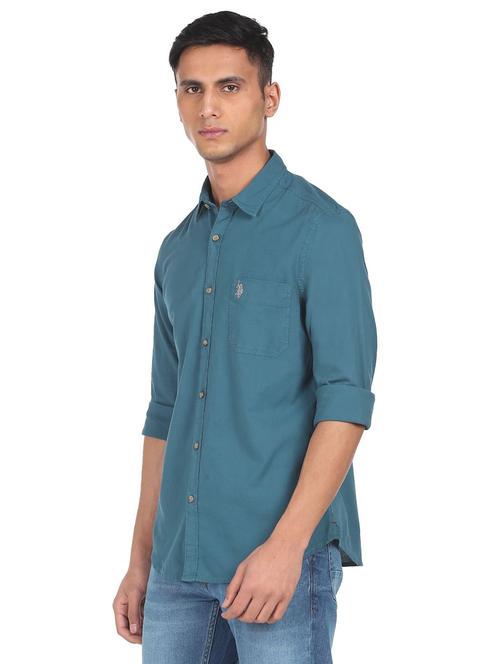blue solid casual shirt - 18255072 - Very Small Image - 1