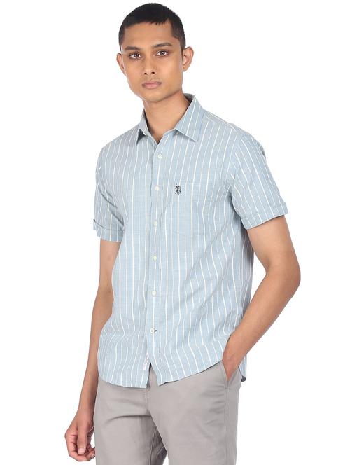 blue striped casual shirt - 18255151 - Very Small Image - 1