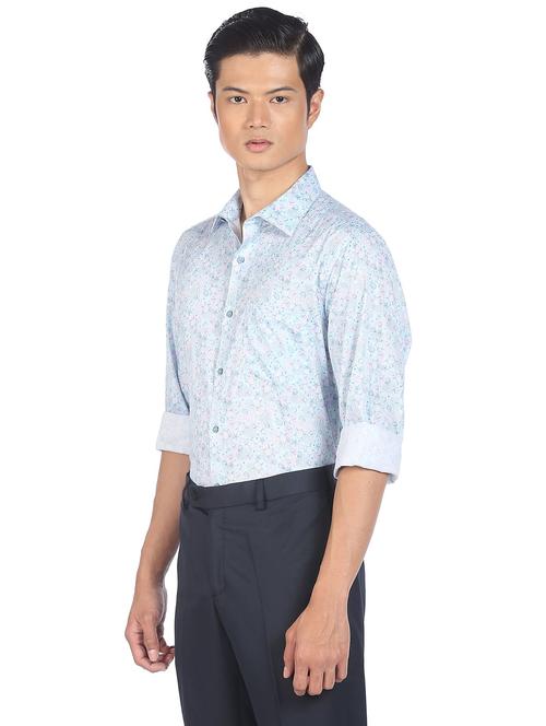 blue printed formal shirt - 18256691 - Very Small Image - 1
