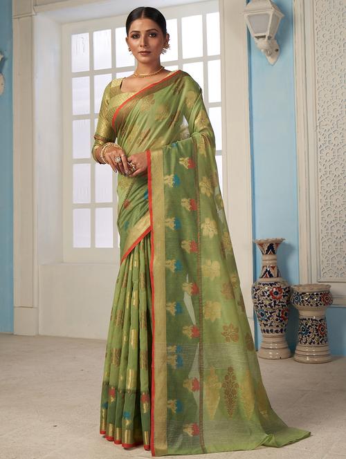 women's self design green colored saree with blouse - 18257469 - Very Small Image - 1