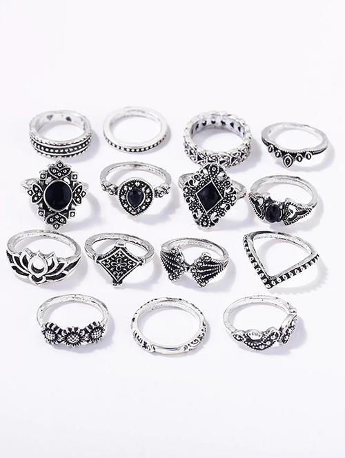 silver plated 15 piece multi designs ring set - 18257800 - Very Small Image - 1