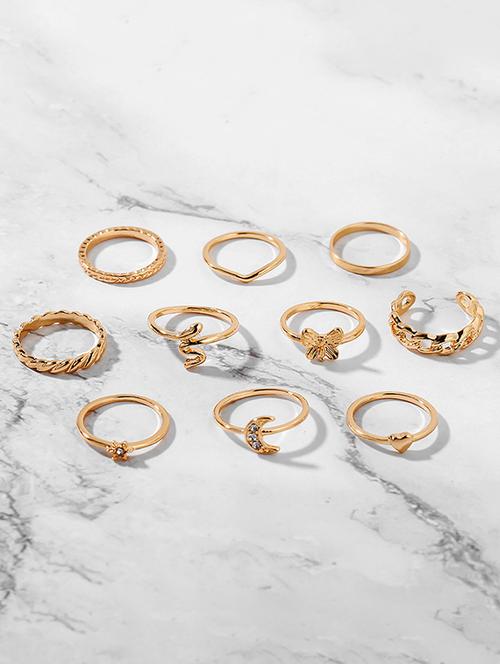 gold plated 10 piece multi design ring set - 18257807 - Very Small Image - 1