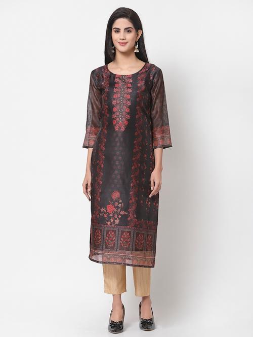 three-quarter sleeved printed straight kurta - 18257906 - Very Small Image - 1