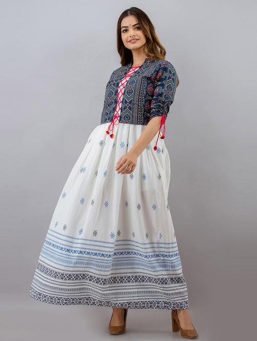 white printed flared kurta - 18259830 - Very Small Image - 1