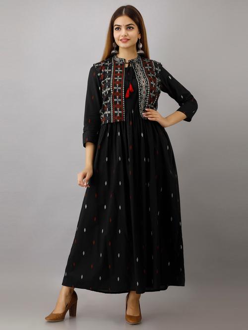 black printed flared kurta - 18259832 - Very Small Image - 1