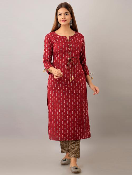 maroon printed straight kurta - 18259833 - Very Small Image - 1