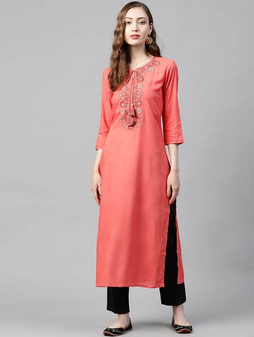 red rayon straight kurta - 18259846 - Very Small Image - 1