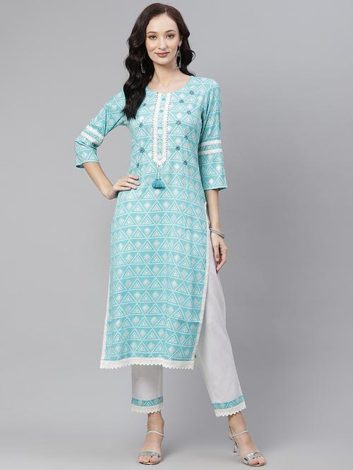 blue rayon kurta pant  set - 18260300 - Very Small Image - 1