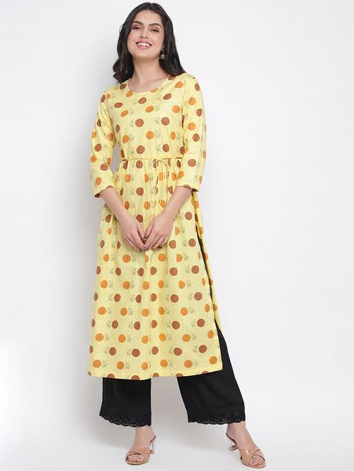 yellow cotton high slit kurta - 18260358 - Very Small Image - 1
