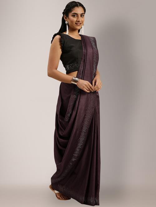 women's solid maroon colored saree with blouse - 18260704 - Very Small Image - 1