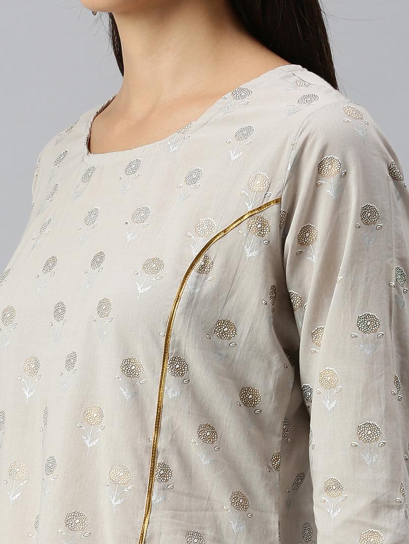 grey cotton blend kurta sharara set - 18260897 - Standard Image - 5