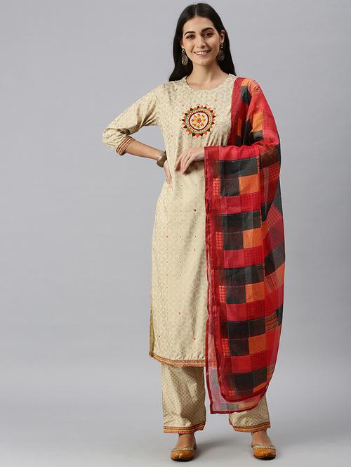 women self design kurta pant set with dupatta - 18260921 - Very Small Image - 1