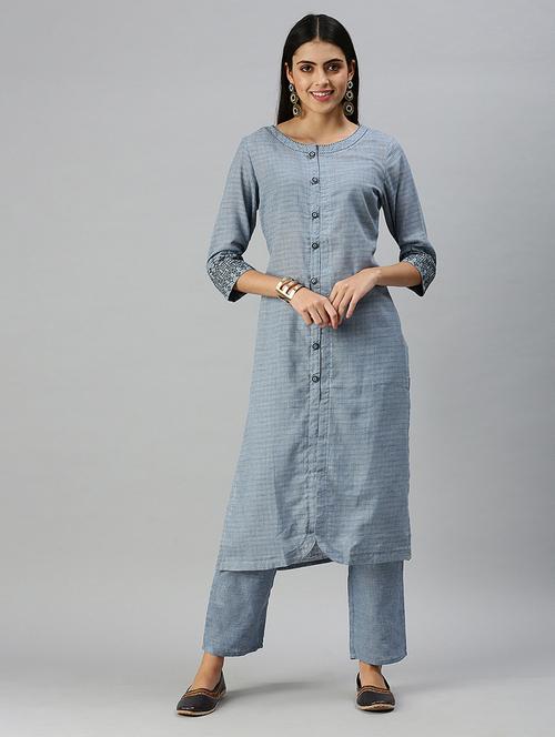 blue linen kurta pant  set - 18260938 - Very Small Image - 1
