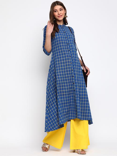 blue checked a-line kurta - 18261366 - Very Small Image - 1