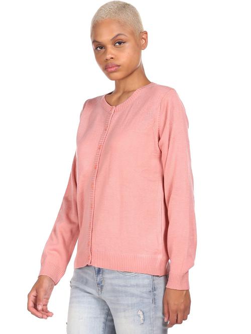 pink acrylic wool blend solid cardigan - 18262111 - Very Small Image - 1