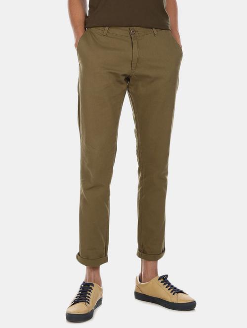 khaki solid casual trouser - 18262166 - Very Small Image - 1