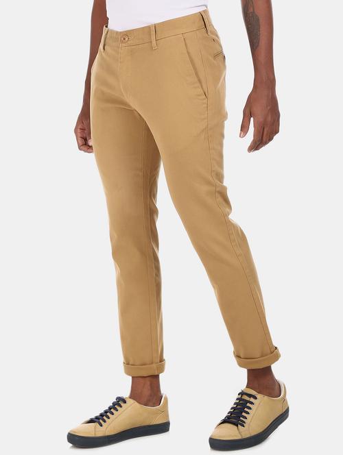 beige solid casual trouser - 18262168 - Very Small Image - 1