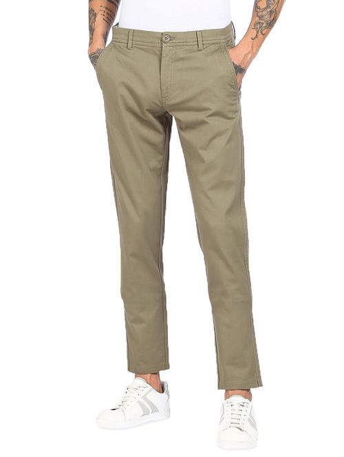 olive-green solid casual trouser - 18262185 - Very Small Image - 1