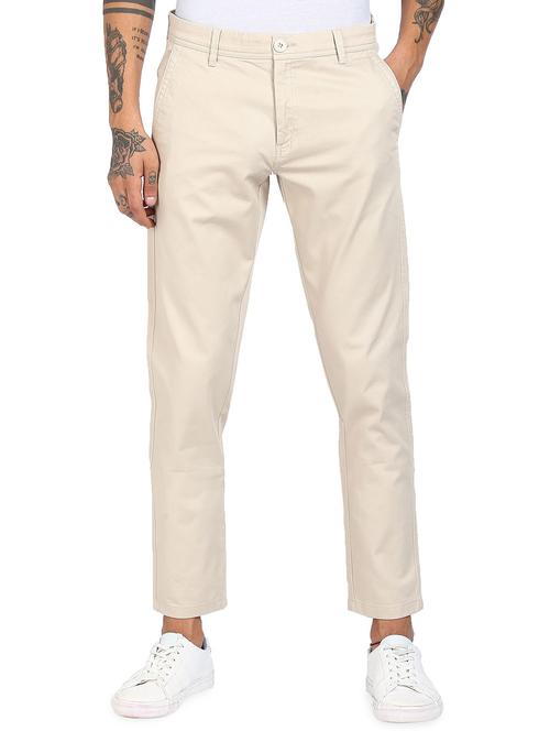 beige solid casual trouser - 18262186 - Very Small Image - 1