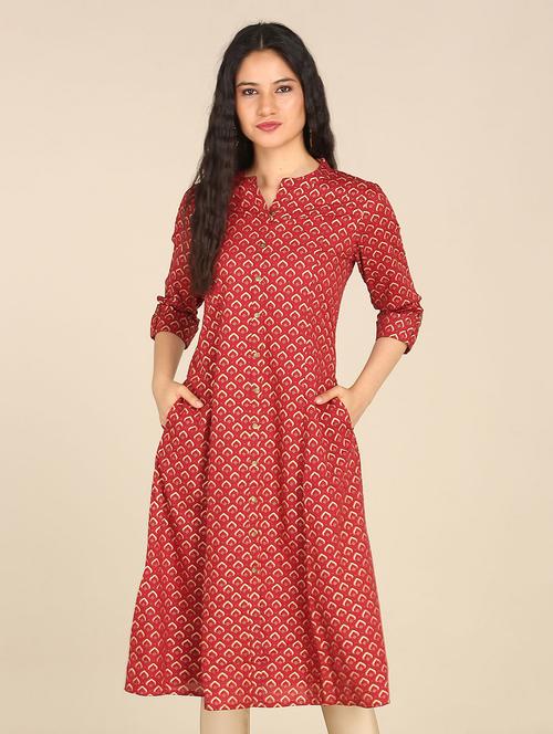 red printed flared kurta - 18262442 - Very Small Image - 1