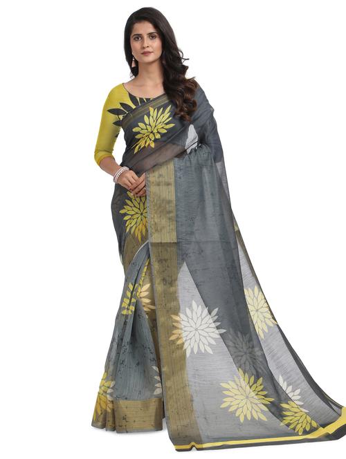 grey chanderi saree with blouse - 18263199 - Very Small Image - 1