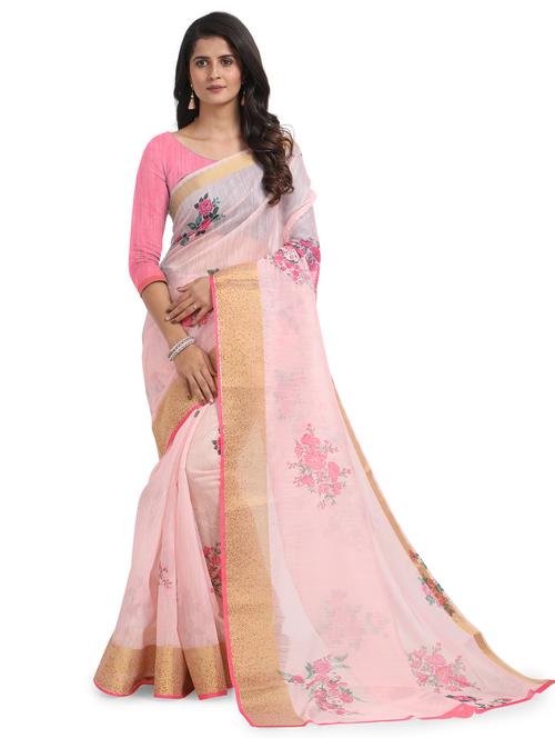 pink chanderi saree with blouse - 18263202 - Very Small Image - 1