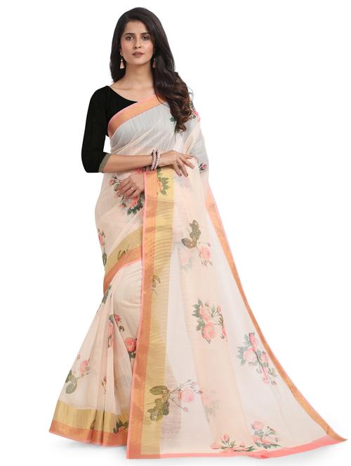 beige chanderi saree with blouse - 18263203 - Very Small Image - 1