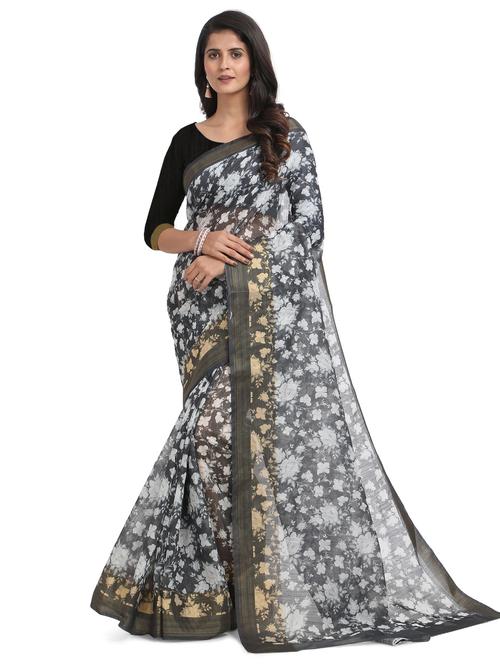 floral chanderi saree with blouse - 18263210 - Very Small Image - 1