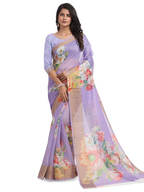 purple chanderi saree with blouse - 18263214 - Very Small Image - 1