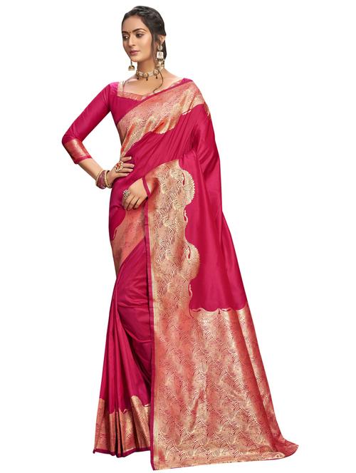 pink silk plain saree - 18264667 - Very Small Image - 1