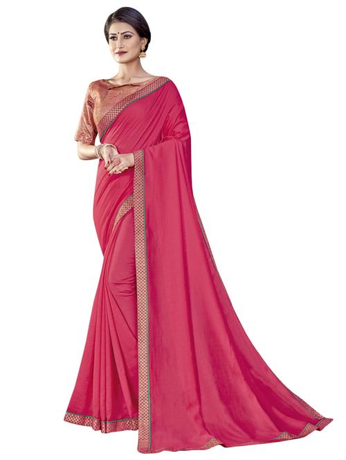 pink chanderi plain saree with blouse - 18264744 - Very Small Image - 1
