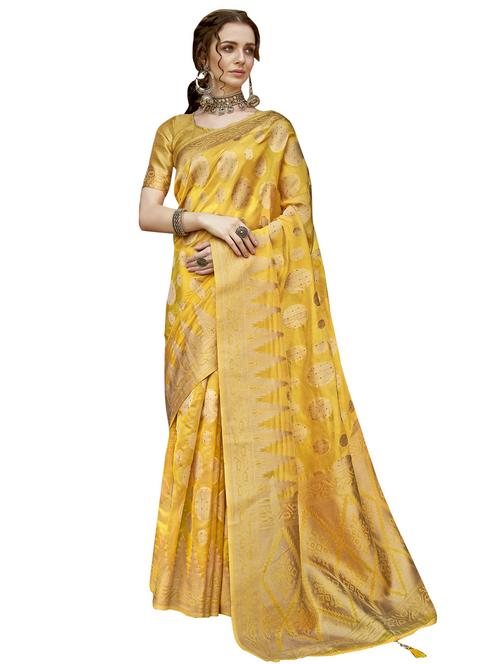 yellow organza saree - 18265384 - Very Small Image - 1
