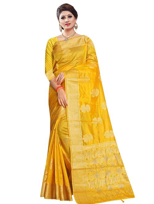 yellow cotton saree with blouse - 18265537 - Very Small Image - 1