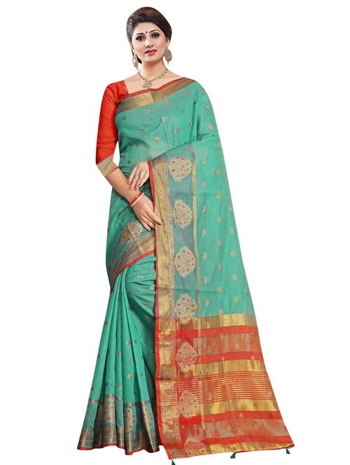 turquoise cotton saree - 18265541 - Very Small Image - 1