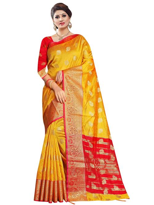 yellow art silk saree with blouse - 18265565 - Very Small Image - 1