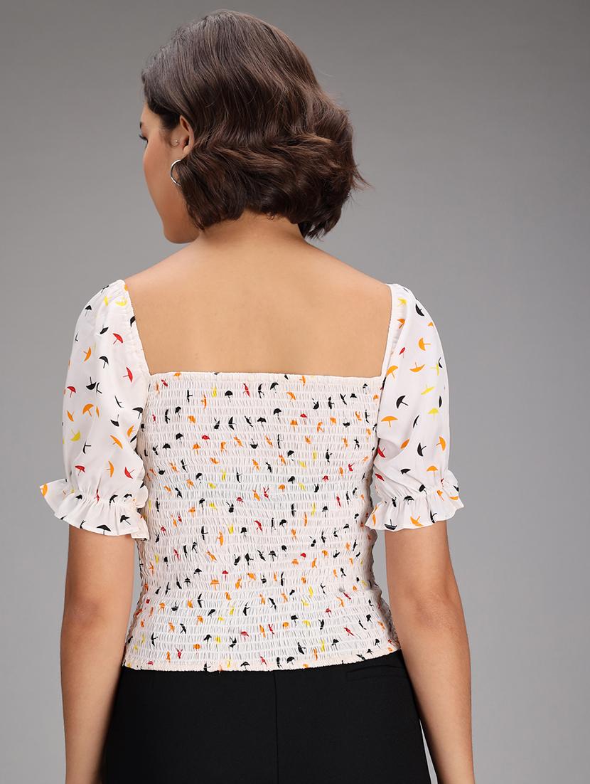 women's white printed square neck top - 18266210 - Zoom Image - 2
