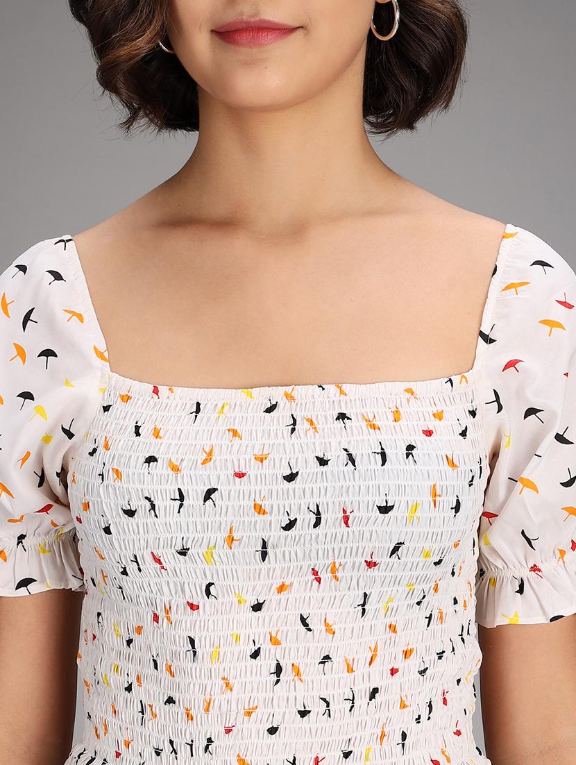 women's white printed square neck top - 18266210 - Standard Image - 4
