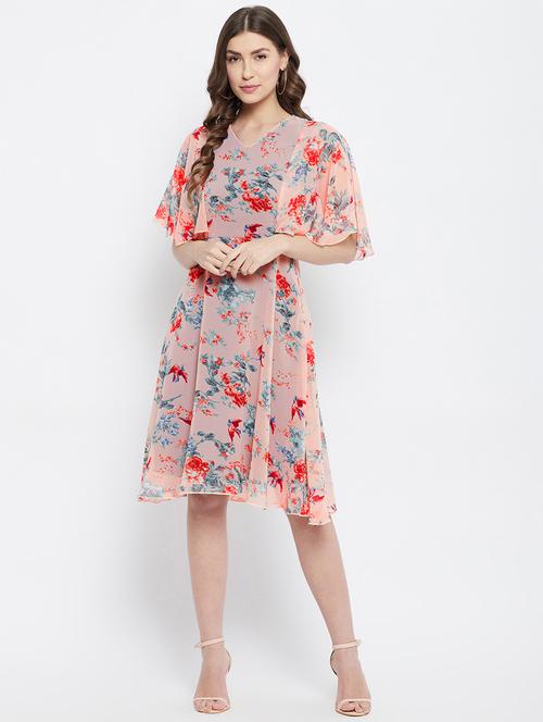 v-neck floral fit & flare dress - 18266772 - Very Small Image - 1