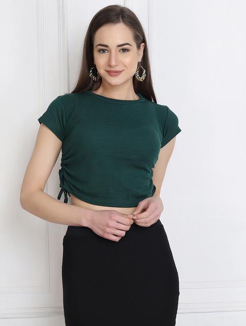 women's crop round neck top - 18269490 - Very Small Image - 1