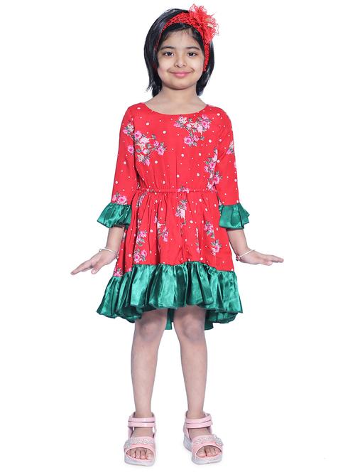 girls round neck three quarter sleeves frock - 18269564 - Very Small Image - 1