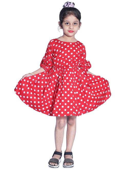 girls round neck three quarter sleeves frock - 18269572 - Very Small Image - 1
