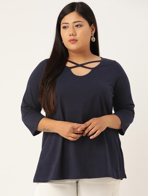 women's straight x neck top - 18270562 - Very Small Image - 1